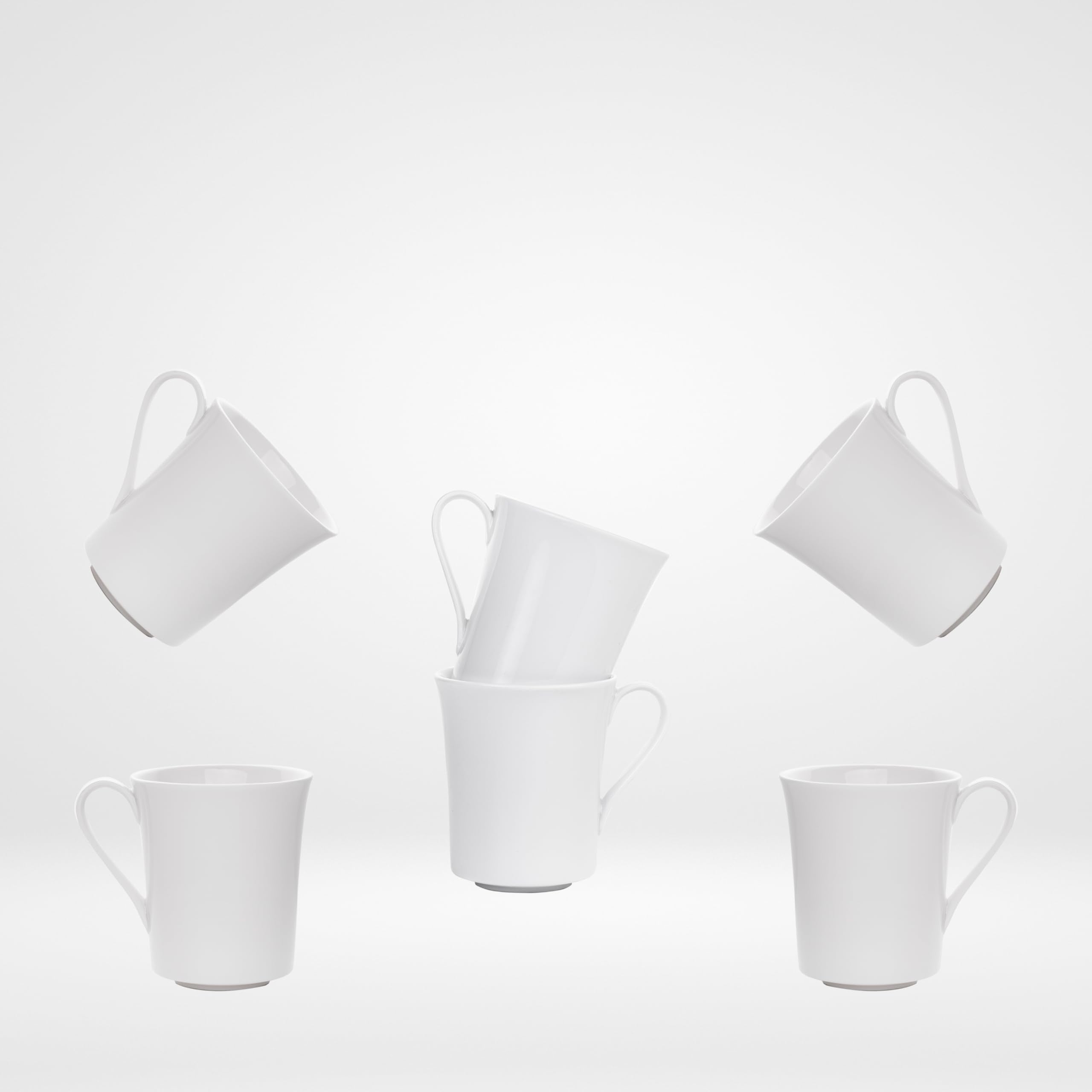 طقم أكواب بورسلين جالاكسي من فتحي محمود يشمل 6 أكواب بيضاء مصنوعة من بورسلين عالي الجودة لضمان المتانة والمظهر الأنيق