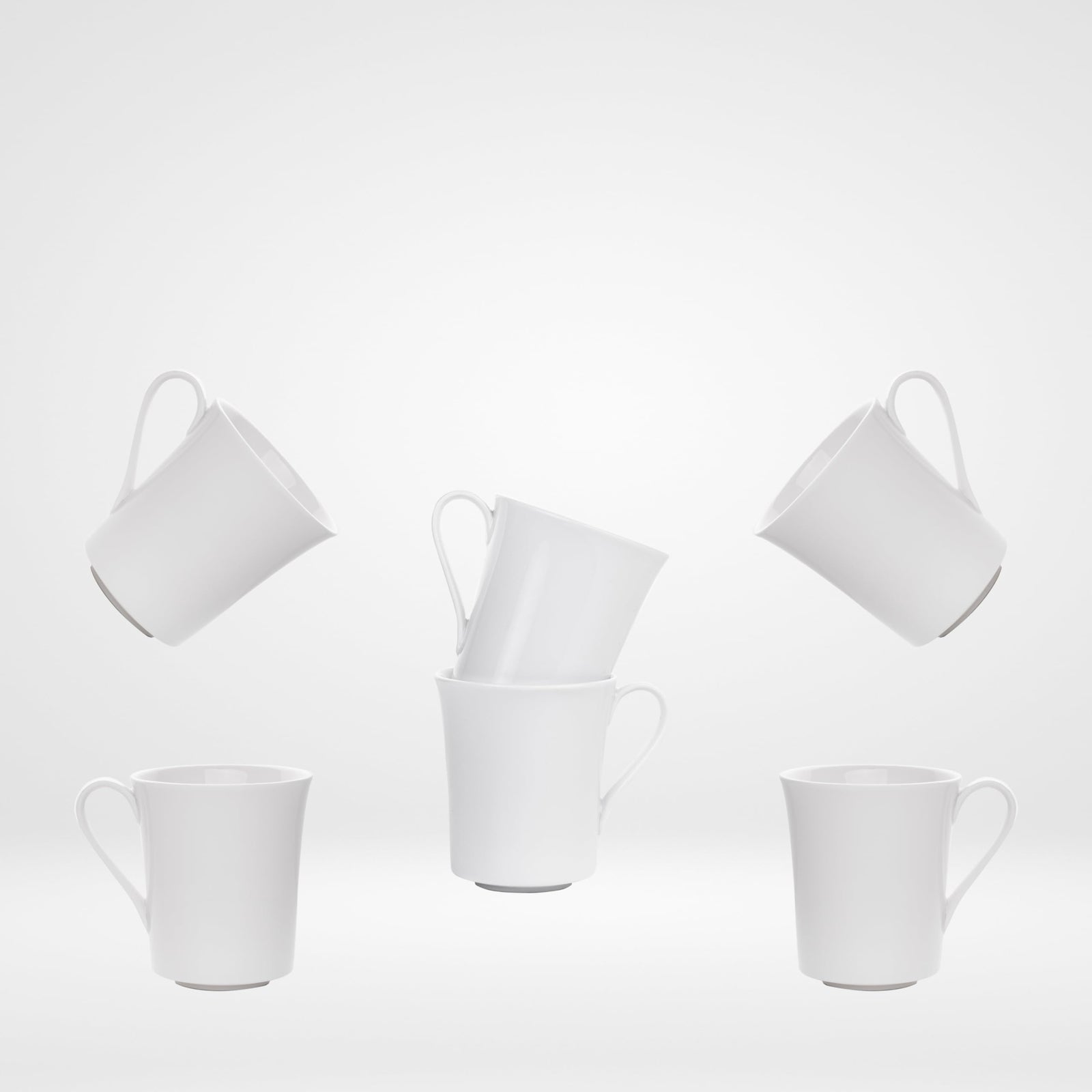 طقم أكواب بورسلين جالاكسي من فتحي محمود يشمل 6 أكواب بيضاء مصنوعة من بورسلين عالي الجودة لضمان المتانة والمظهر الأنيق