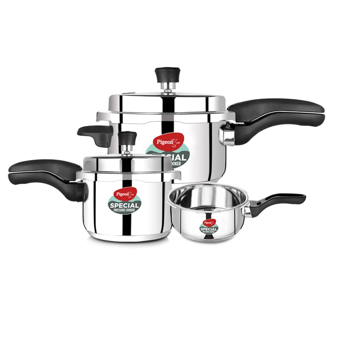 Pigeon By Stovekraft Special Stainless Steel Pressure Cooker with Outer Lid Induction and Gas Stove Compatible 2 3, 5 Litre Capacity for Healthy Cooking (Silver)-Damage Box- Have Scratches