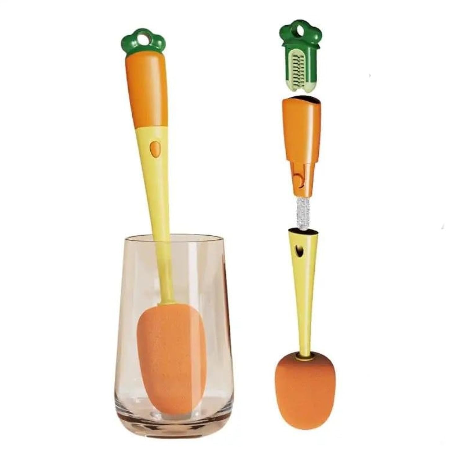 Generic Long Handle Carrot Cup Brush, Household Multifunctional Bottle Mouth Cup Brush, 3 in 1 Detachable Bottle and Teat Cleaning Brush.