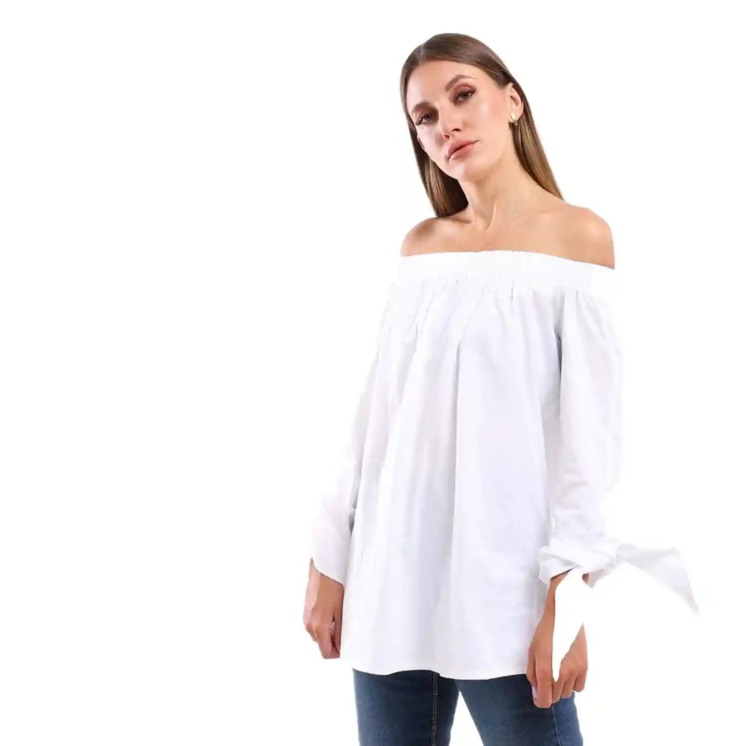 ESLA Long-sleeved Plain Blouse White - Safqqa Egypt