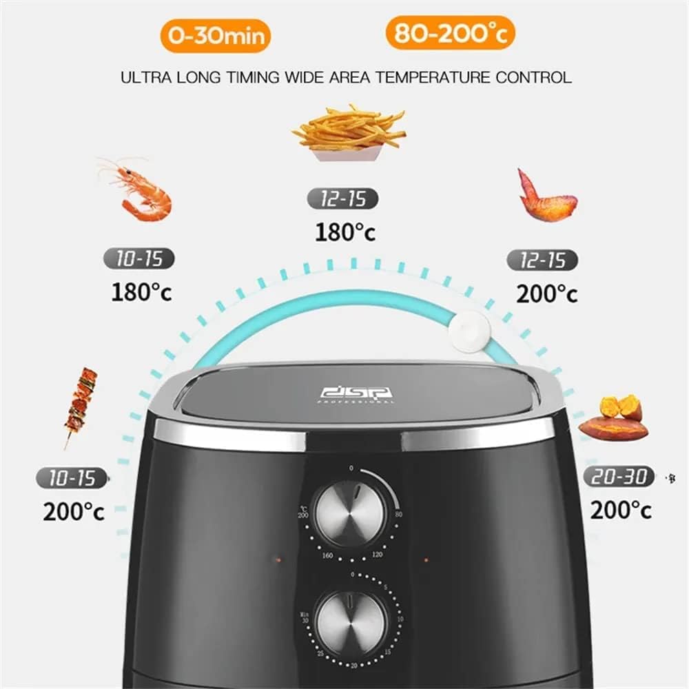 قلاية DSP بدون زيت – 1500 واط، 5.5 لتر، أسود
