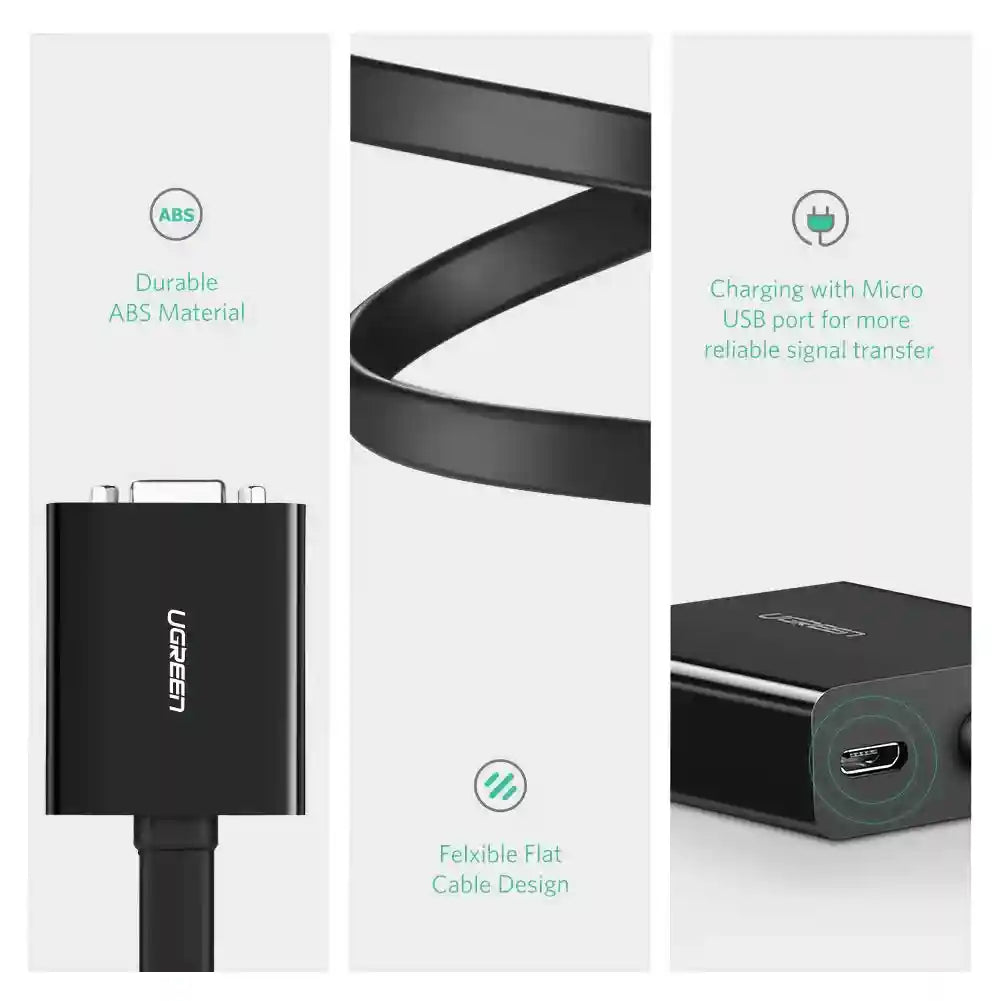  محول UGREEN من DVI إلى VGA – يحول إشارات DVI-D إلى VGA بدقة عالية، مع دعم دقة 1080P