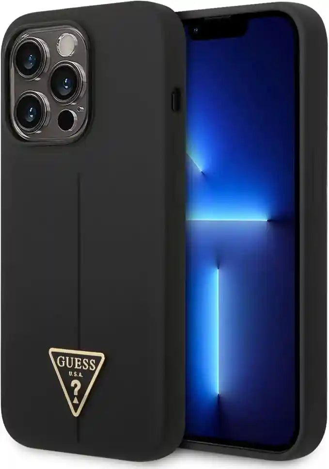 CG MOBILE Guess جراب صلب من السيليكون بتصميم مثلث لهاتف iPhone 14 Pro Max (6.7 بوصة) - أسود