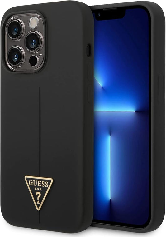 CG MOBILE Guess جراب صلب من السيليكون بتصميم مثلث لهاتف iPhone 14 Pro Max (6.7 بوصة) - أسود