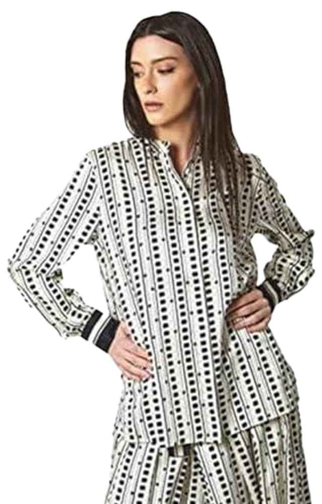 Dalydress womens Long Sleeve Printed Mandarin Collar Blouse - Safqqa Egypt