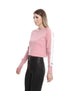 Side Stripe Ribbed Trims Crew Neck Cropped Sweatshirt for Women
