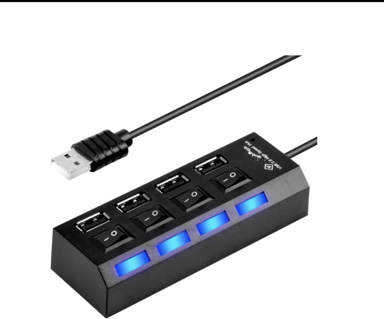 موزع USB من Essential’s بـ 4 منافذ مع مفاتيح تشغيل فردية مضيئة. متوافق مع الكمبيوتر واللابتوب