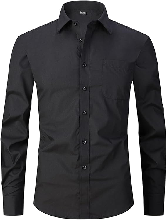 ATOFY Men French Cuff Dress Shirt Slim Fit Black Formal Business Long Sleeve