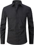 ATOFY Men French Cuff Dress Shirt Slim Fit Black Formal Business Long Sleeve