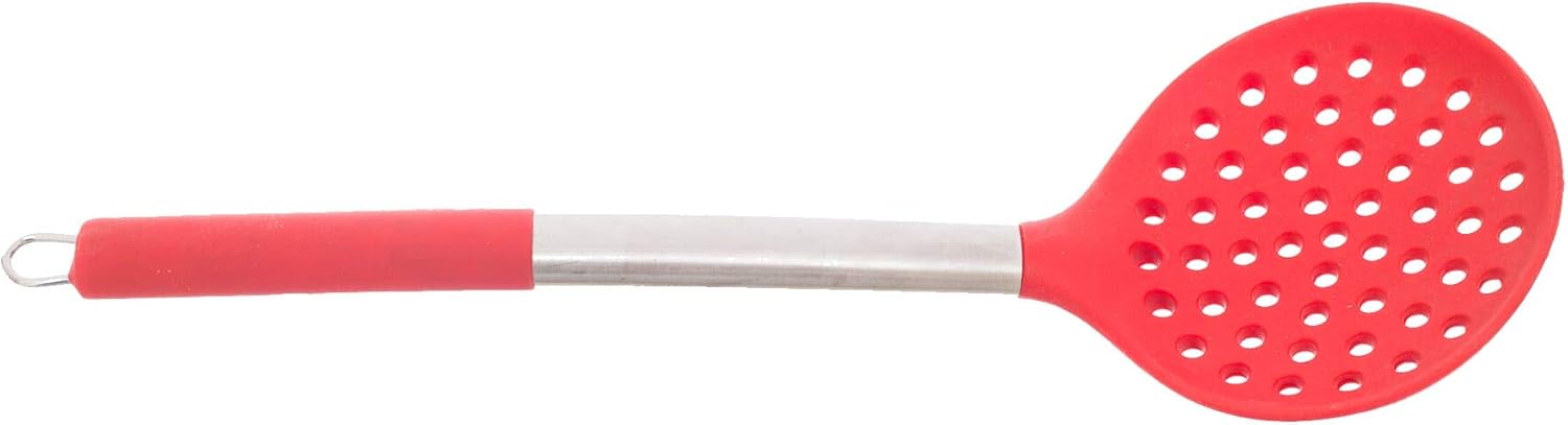 Kitchenware Silicone Ladle with Stainless Steel Handle Red Silver – Safqqa Egypt