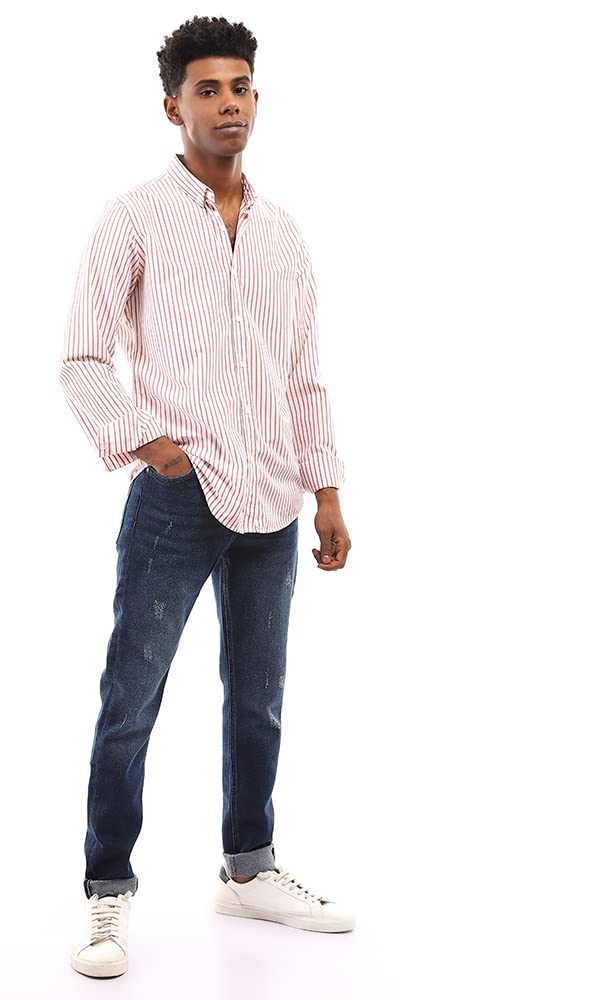 قميص رجالي كاجوال مخطط بأكمام طويلة من رافين 96784 للرجال