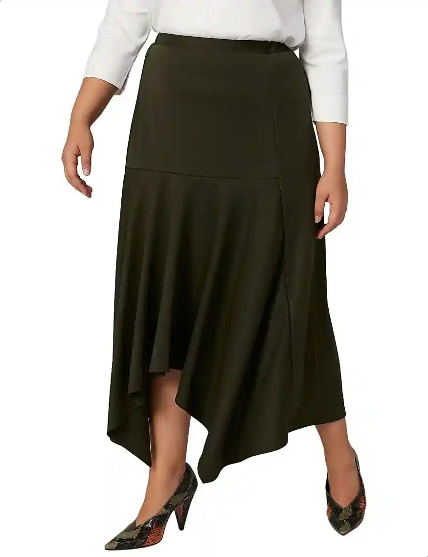 Splash Asymmetric-Hem Solid Midi Skirt for Women - Safqqa Egypt