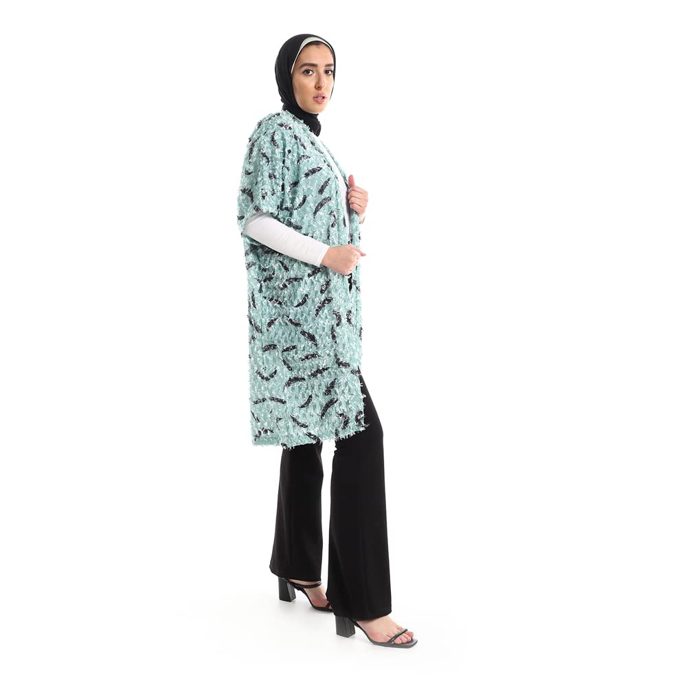 JAMILA Women Eyelash Open Neckline Long Cardigan SWEATER