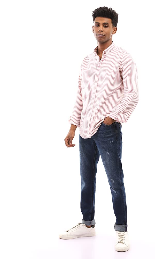 قميص رجالي كاجوال مخطط بأكمام طويلة من رافين 96784 للرجال