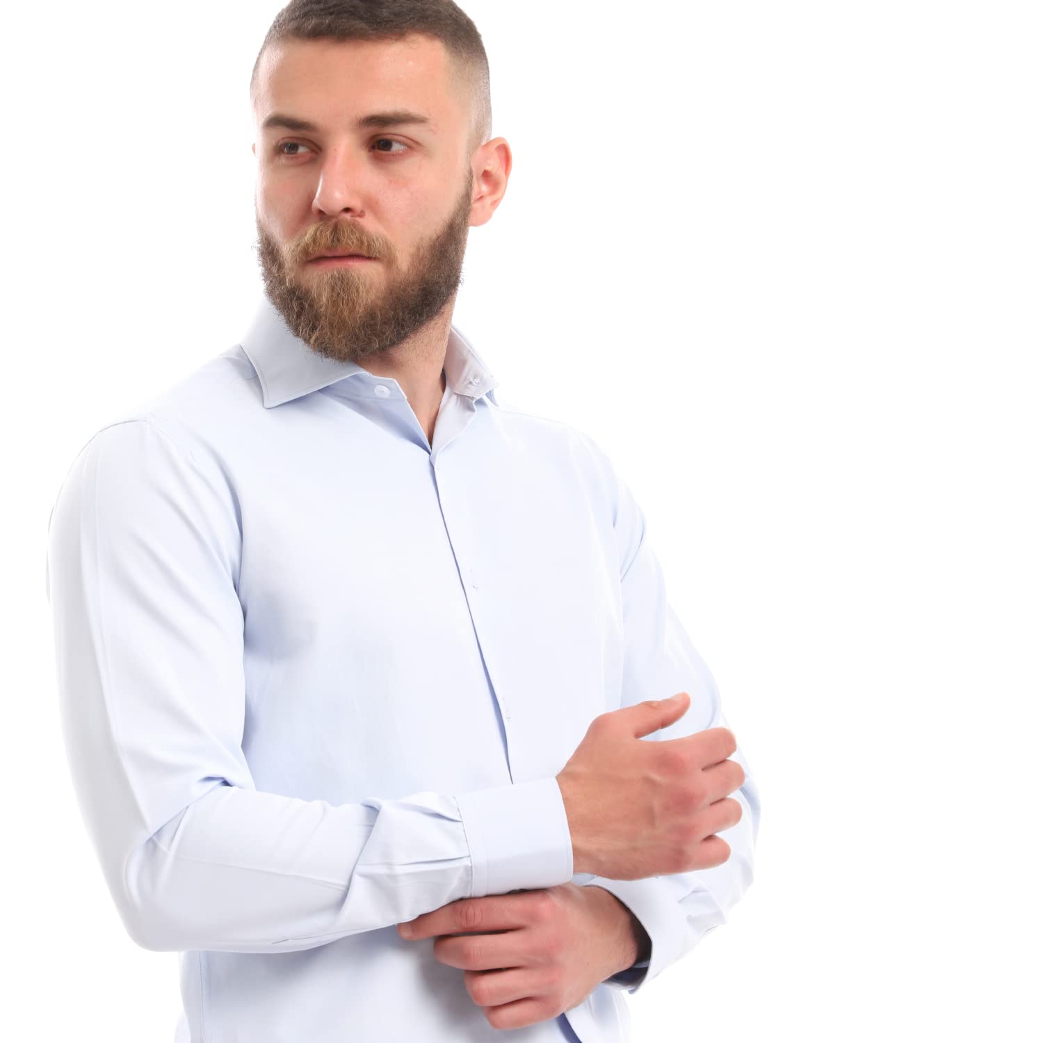 Esla Classic Long Sleeves Slub Shirt - Pastel Bluecotton 58% polyester 42% Cami Shirt For Men,