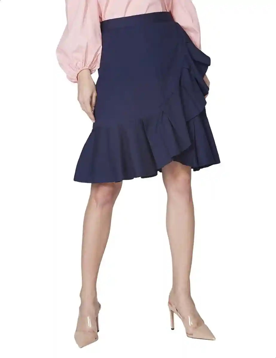 Splash Ruffle-Trim A-Line Solid Skirt for Women - Safqqa Egypt