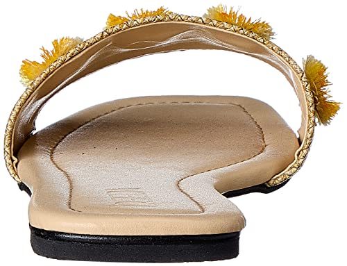 Deeda Women’s Faux-Leather Slide Slippers with Stitched Flower Detail