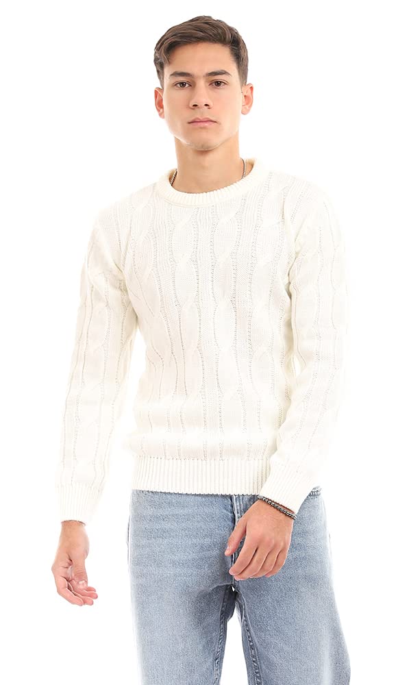 Ravin Trendy Knitted Round Cream Acrylic Pullover For Women,Lightweight yet cozy for daily use. – Safqqa Egypt