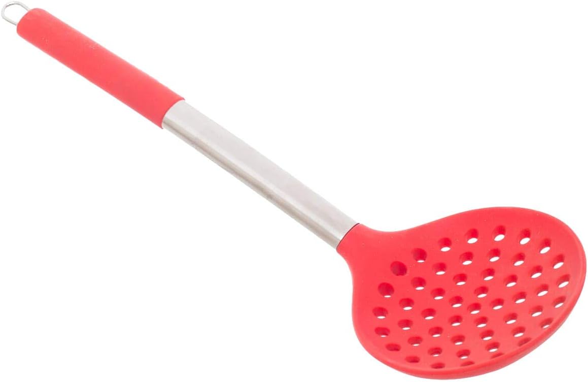 Kitchenware Silicone Ladle with Stainless Steel Handle Red Silver