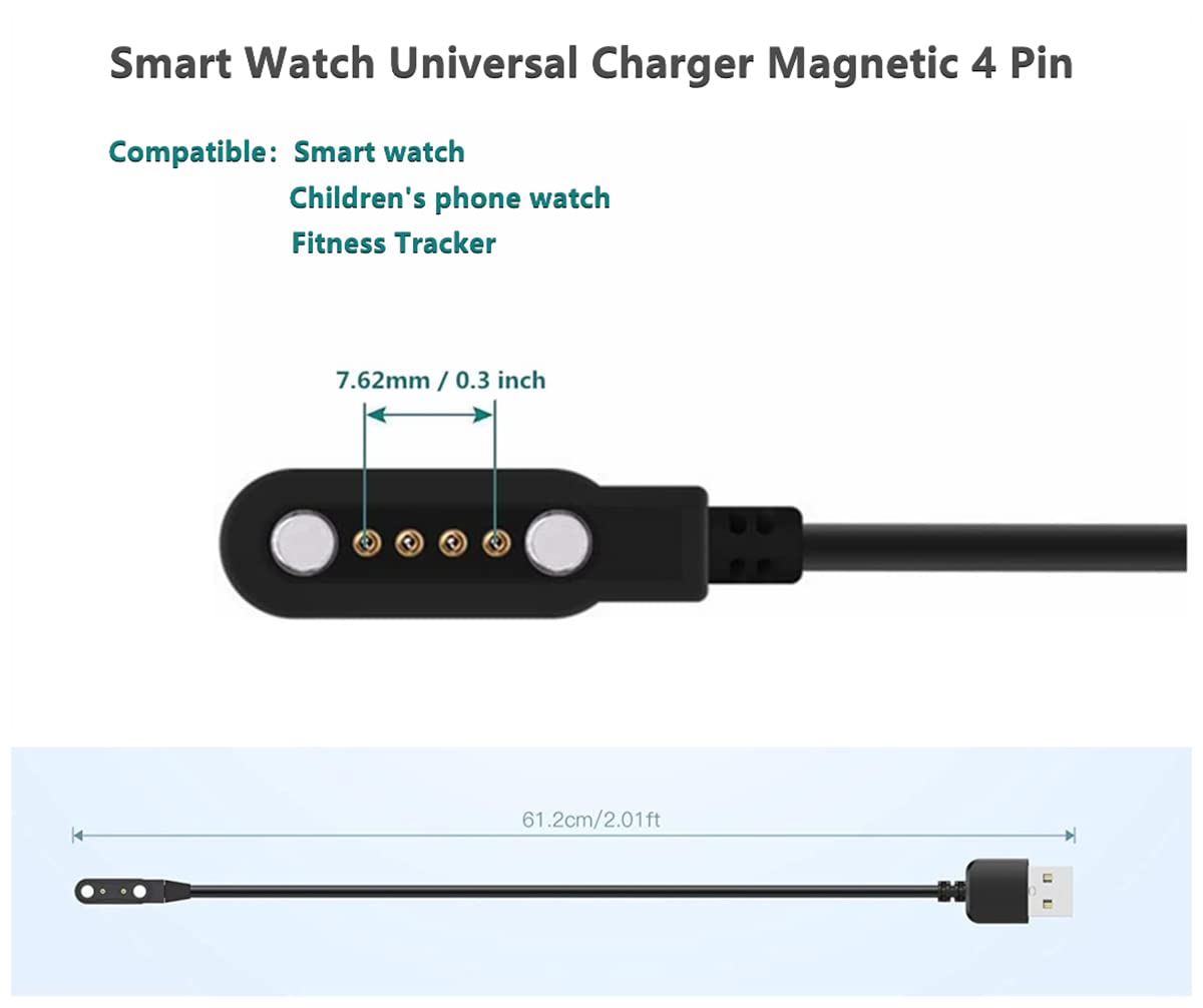 Generic Universal 4-Pin Magnetic Smartwatch Charging Cable – USB Charger Compatible with Smart Watches & Fitness Trackers (7.62 mm Pin Pitch)