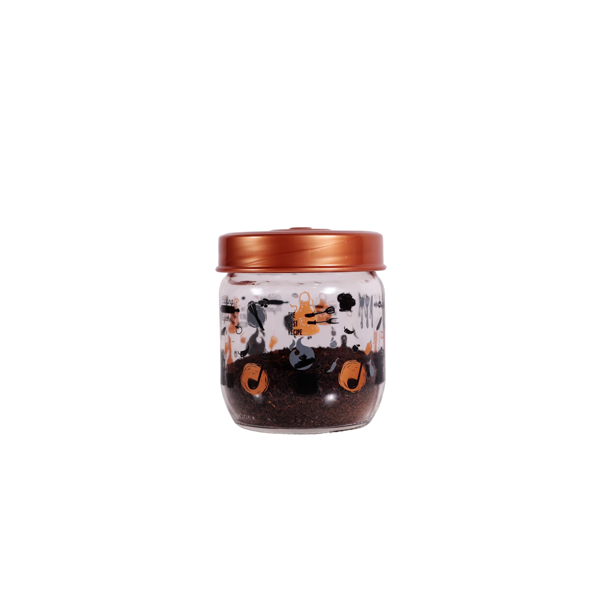 Herevin Let's Cooking Print Decorated Canister Set 3-Pieces, 425, 660 and 1000 ml Capacity, Gold