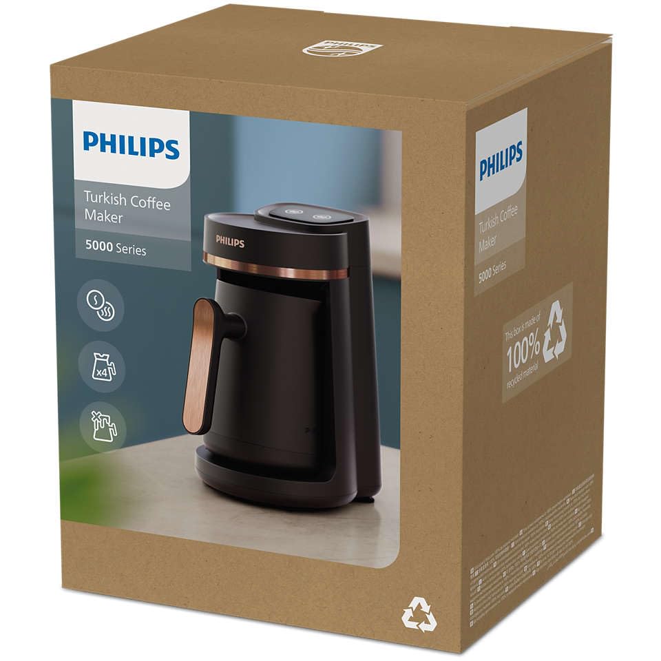 Philips Turkish Coffee Maker Series 5000-735W, 4 cups capacity, Slow brew function, Ready indicator, Automatic shut-off, Black and bronze