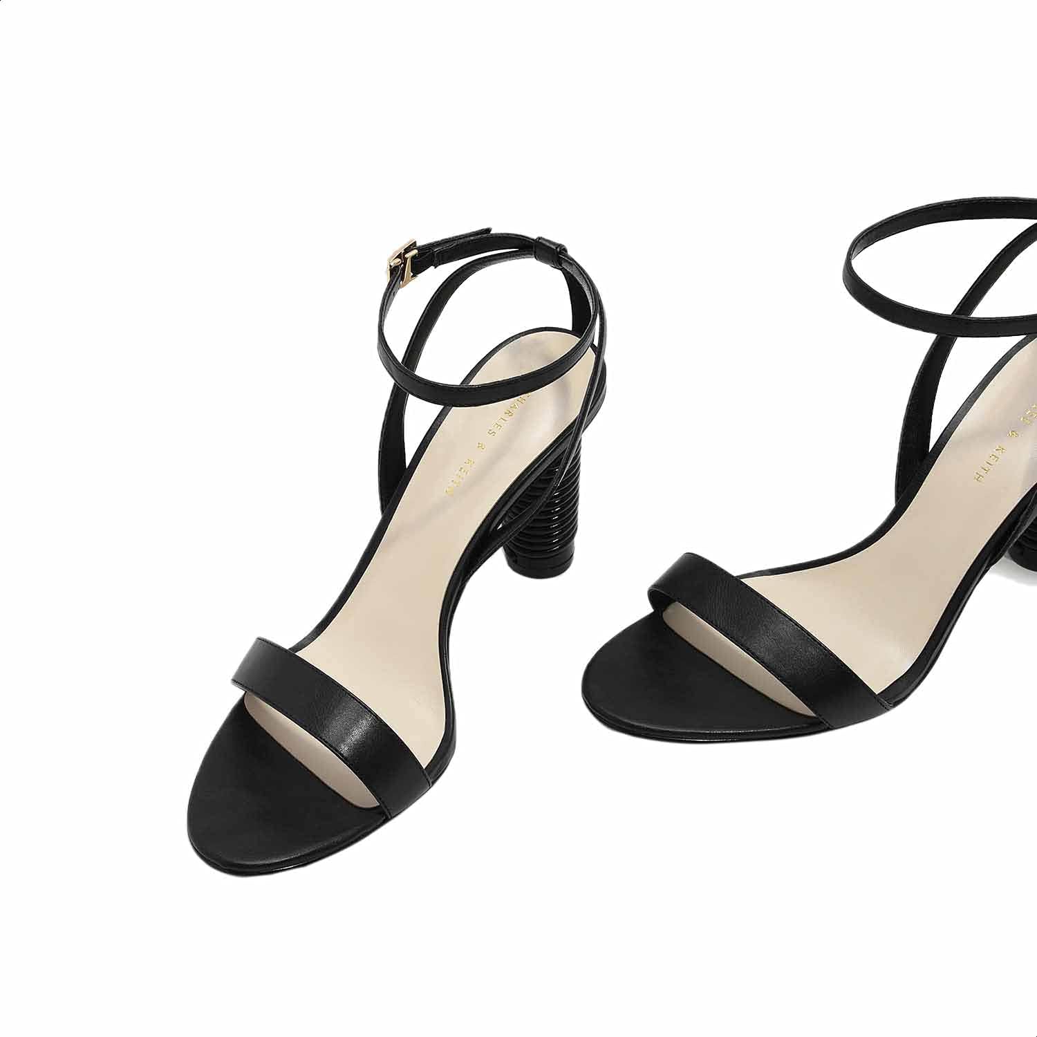 CHARLES & KEITH Women’s Faux Leather Open-Toe Ankle-Strap Block Heel Sandals