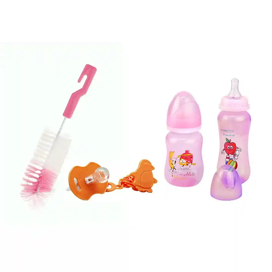 La frutta set2 (2 Classic bottles 150ml,240ml & round pacifier with chain 0-6 & bottle brush)