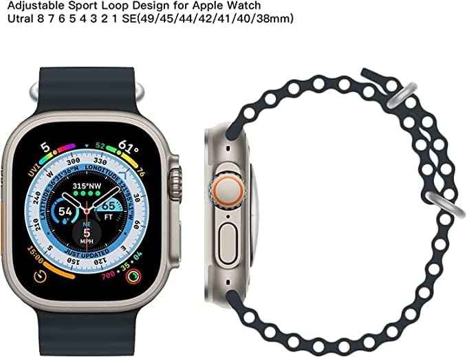 Mobilic black bll ppMobilic Silicone Wavy Strap Compatible With Apple Watch Series 8 | 8 Ultra | 7 | 6 | 5 | 4 | 3 | Se, 49/45/44/42 mm - Safqqa Egypt