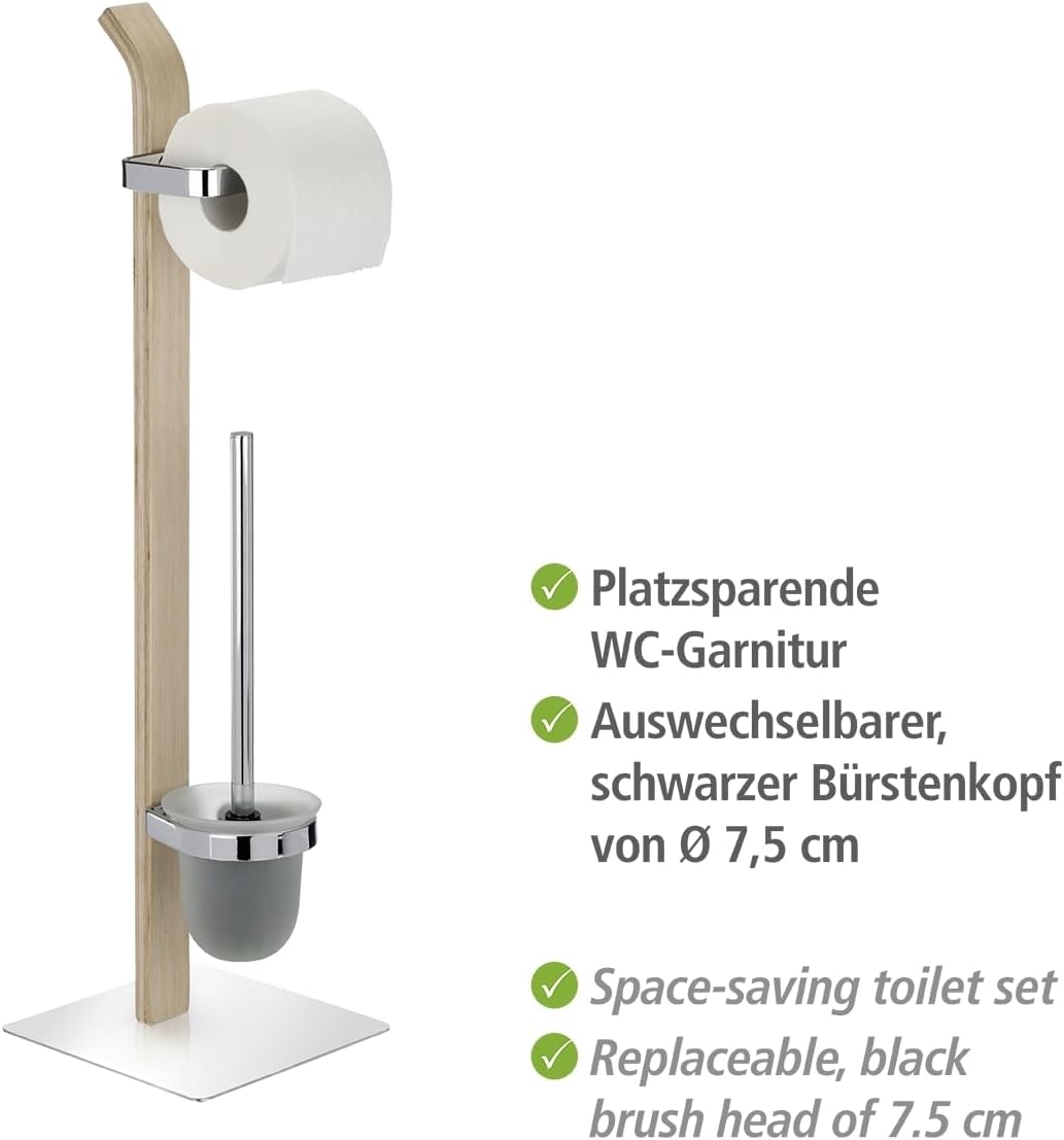 WENKO 20397100 Free standing toilet brush Samona Nature - Steel, 20 x 71.5 x 20 cm, Chrome