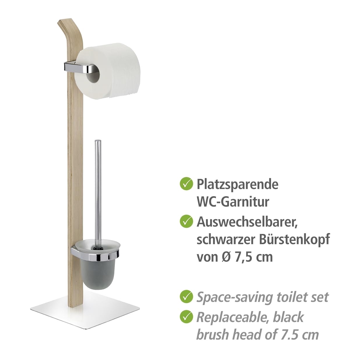 WENKO 20397100 Free standing toilet brush Samona Nature - Steel, 20 x 71.5 x 20 cm, Chrome