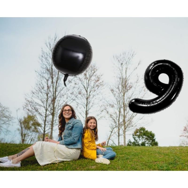 بالون فويل كبير على شكل رقم تسعة يمكن ملؤه بالهواء أو الهيليوم من مواد عالية الجودة مصنوعة خصيصًا لتزيين حفلات أعياد الميلاد 87 × 56 سم - أسود