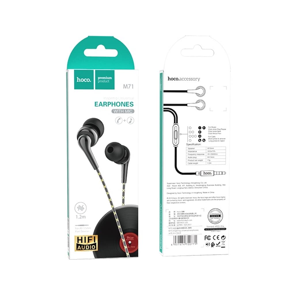 سماعات Hoco M71 سلكية مع ميكروفون، مصممة لتوفير صوت واضح واستخدام مريح بدون اليدين