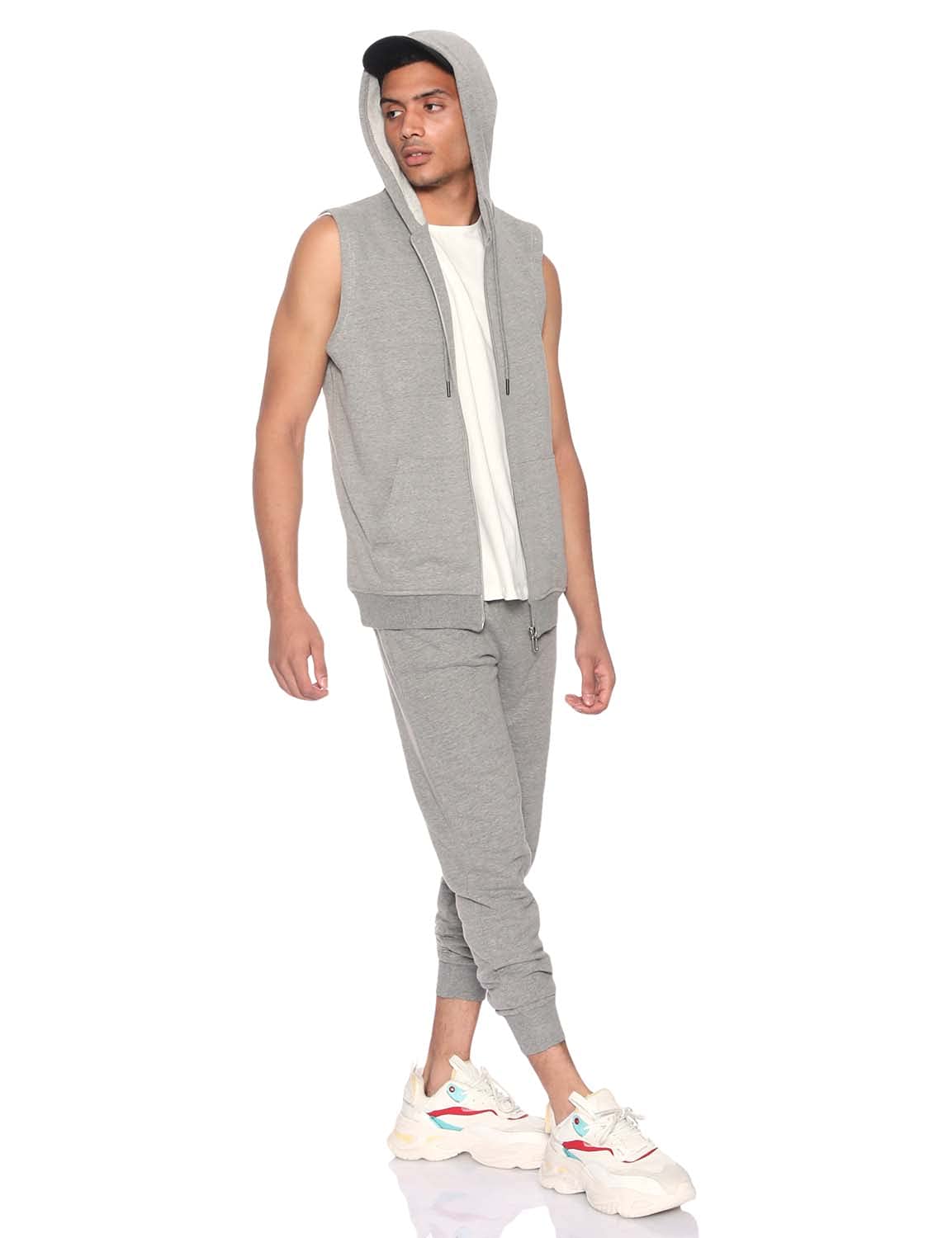 Stylish Men’s Sleeveless Cotton Zip-Up Hoodie with Side Pockets