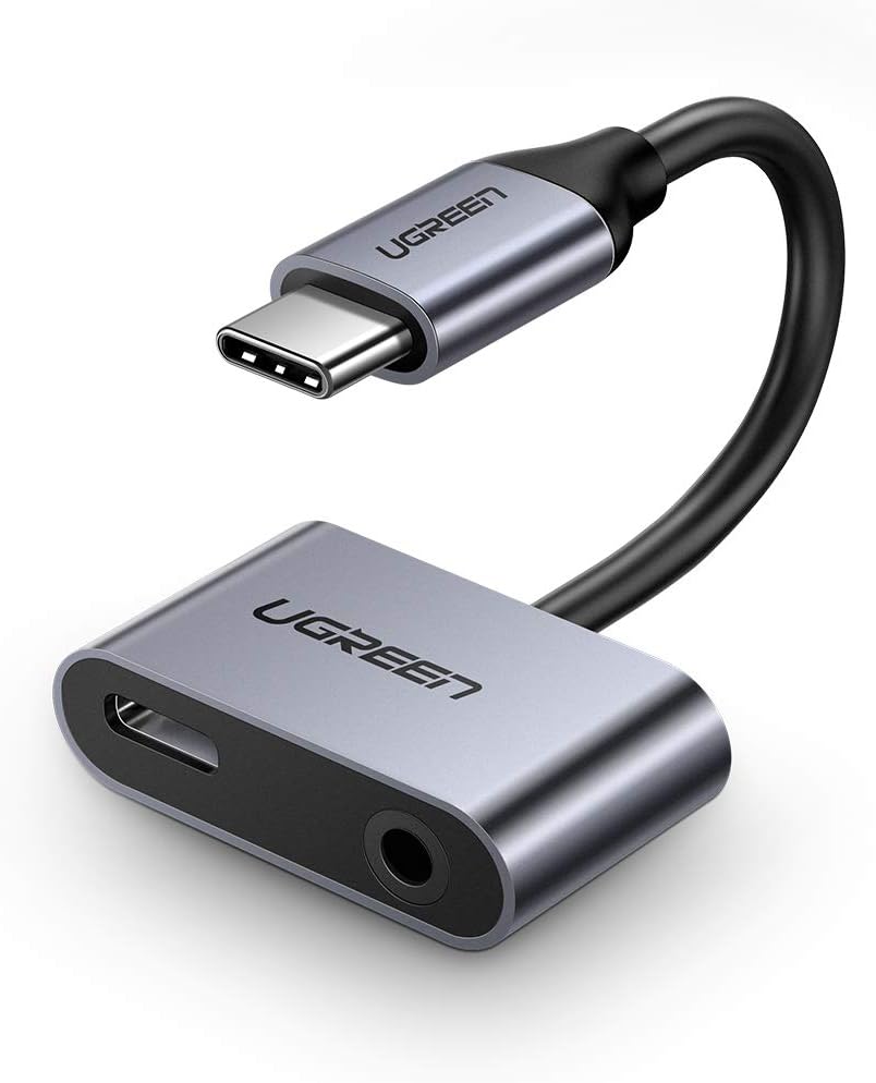 محول UGREEN USB C إلى 3.5 مم 2 في 1 USB C إلى سماعة رأس وشحن محول صوتي ألومنيوم شاحن سريع وسماعات متوافق مع Huawei P30 Pro P20 P20 Pro Mate 20 Pro، OnePlus 8/8pro Xiaomi Mi 9/8