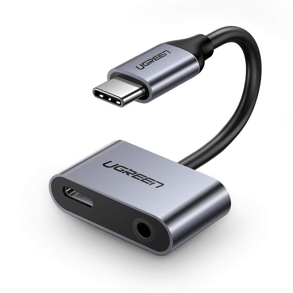 محول UGREEN USB C إلى 3.5 مم 2 في 1 USB C إلى سماعة رأس وشحن محول صوتي ألومنيوم شاحن سريع وسماعات متوافق مع Huawei P30 Pro P20 P20 Pro Mate 20 Pro، OnePlus 8/8pro Xiaomi Mi 9/8