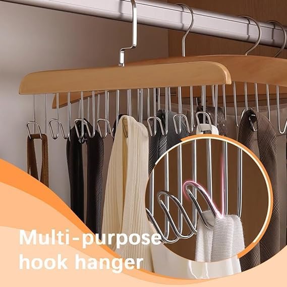 See Ever 1 pcs Wooden Hangers for Wooden Belt Hanger for Tie 8 Hooks Adjustable Closet Hangers Lingerie Belt Scarf Tie Storage Racks Foldable Hooks Wood Hanger Wardrobe Organizers for Men Women (Without Box)
