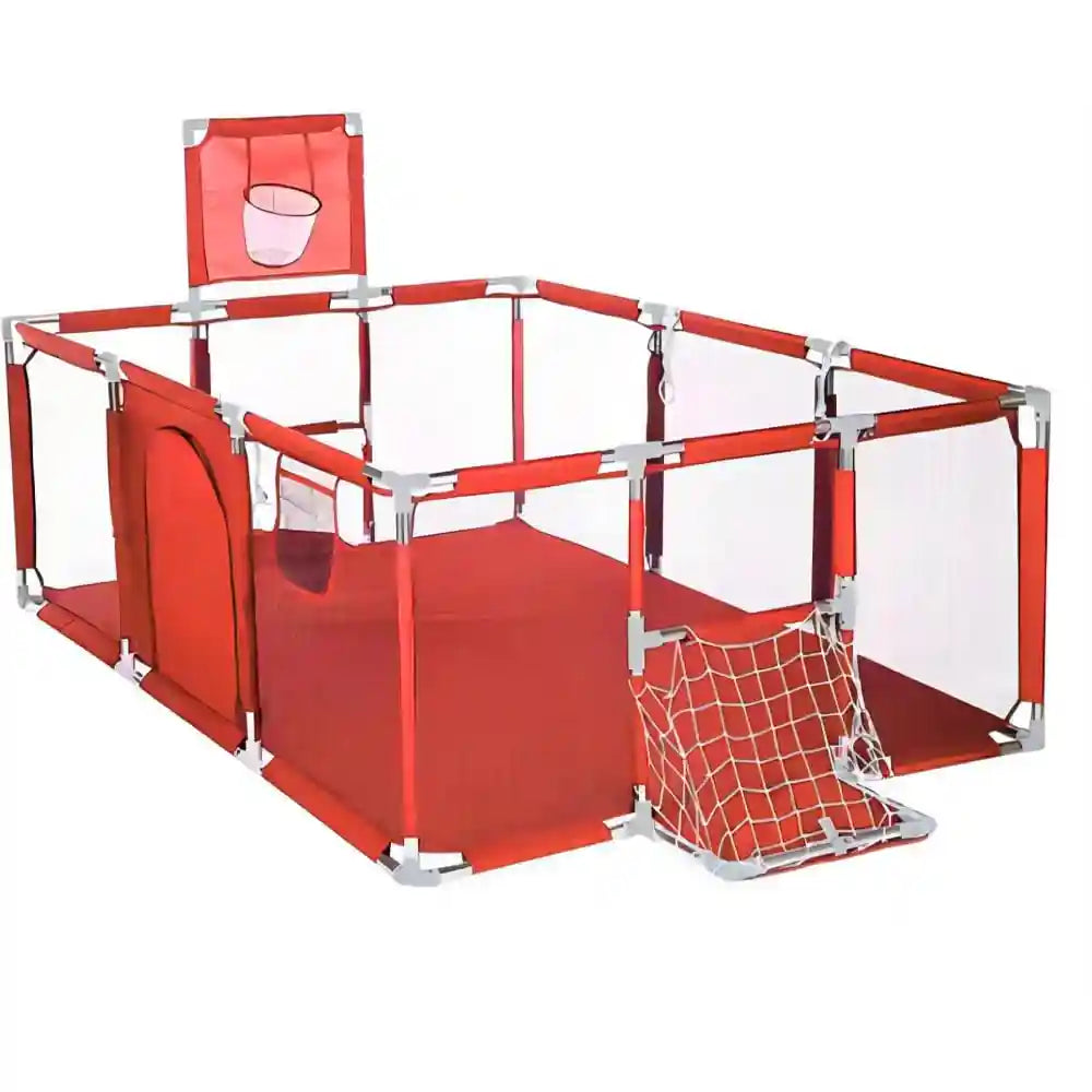 Fantastic-Kids-Toys Large Playpen for Toddlers, Durable Ball Pit, Playpen with Basketball Hoop, Indoor and Outdoor Activity Center, Safety Gates, 50 Balls 182 x 122 x 64 cm (RED) - Safqqa Egypt