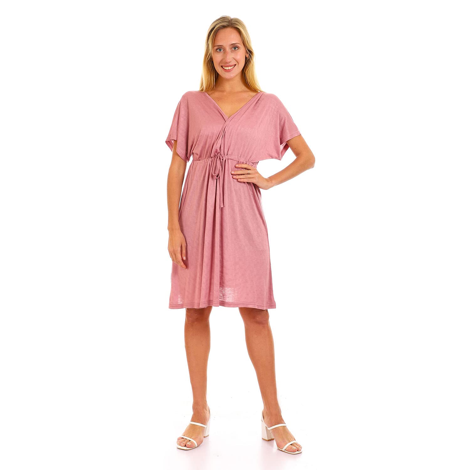 JAMILA Women Deep V neck Dress With Waist Drawstring DRESS