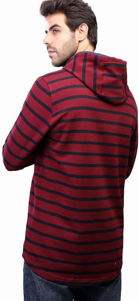 COUP Men's Slim Fit Striped Hoodie with Long Sleeves - Hooded Sweatshirt