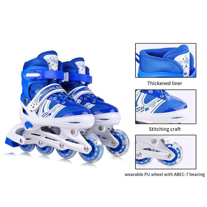 SportQ GoSportQ Comfort Adjustable Front Wheel LED Light Up Skate Shoe Single Row Indoor Outdoor Shoe for Beginners Kids Teens (Larg 39-42 US, Blue)