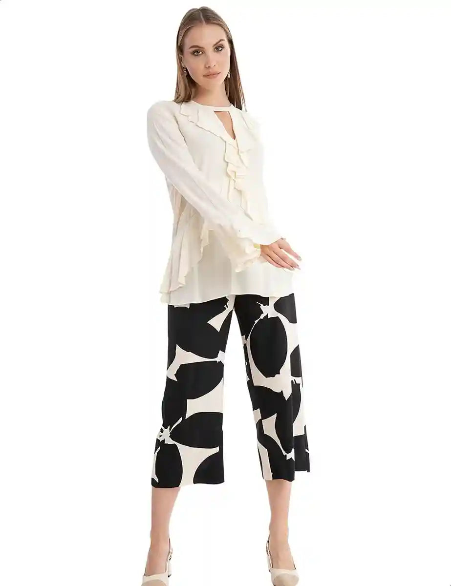 Dalydress Keyhole-Front Bell Sleeves Ruffled Blouse for Women - Safqqa Egypt