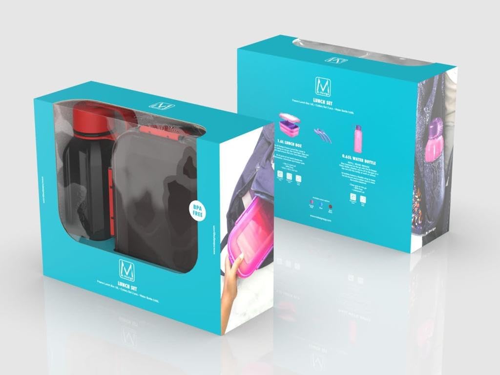 M-Design Lunch Set - 1.1L Box, 500ml Water Bottle & 3pc. Cutlery Black- Damage Box