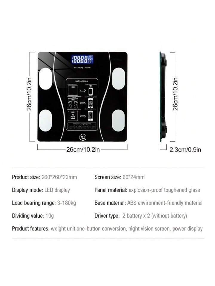 Digital Personal Scale, Smart Body Weight Scale with Bluetooth and App, USB Rechargeable Body Composition Monitor (Black) Provides fast and even heating for optimal performance.