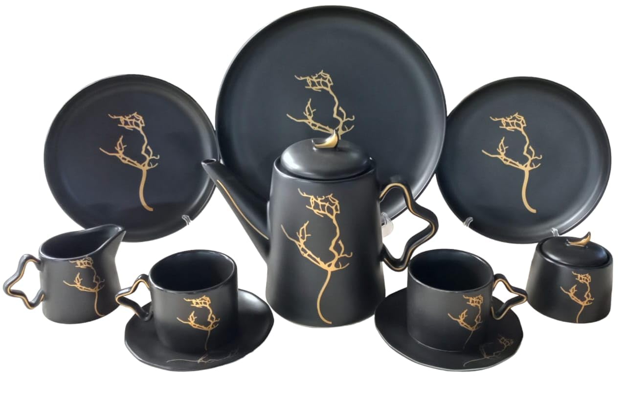 Mazaj Porcelain Tea Set 24 Pcs Magic (Composition: 1 Showplate / 6 Dessert Plates / 6 Tea Cups / 6 Tea Saucers / 1 Tea Pot Lid / 1 Sugar Pot Lid / 1 Creamer)