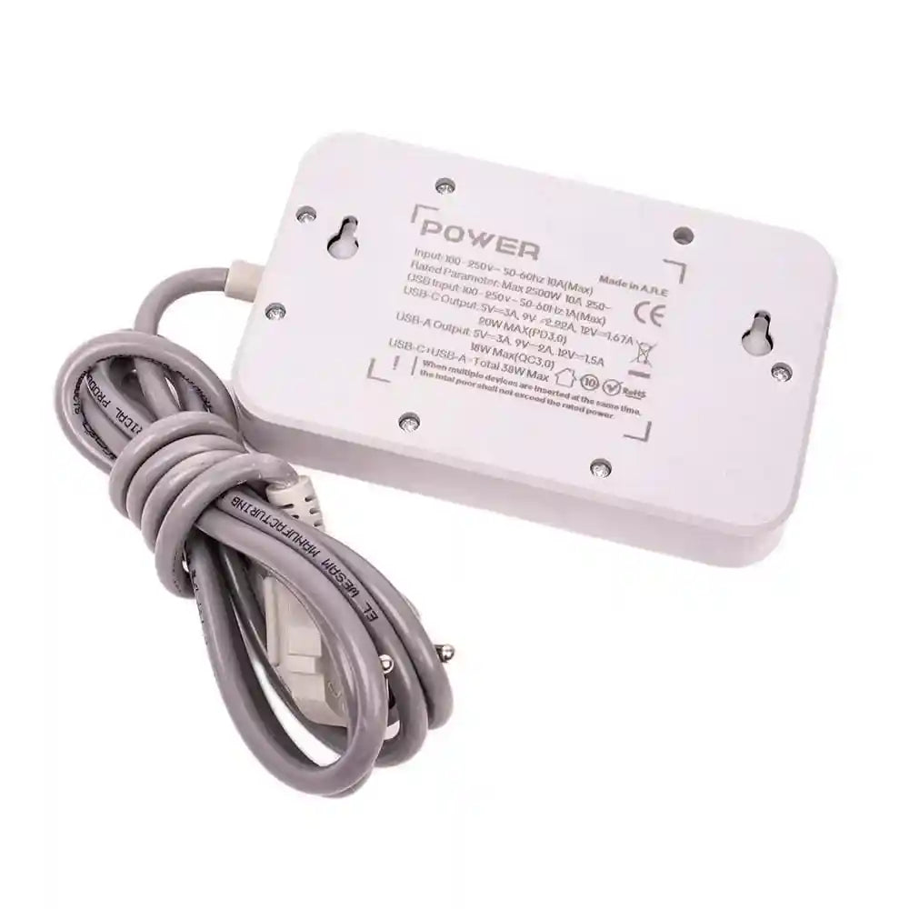 G-Power ws341 power strip surge protector 220v with 3 universal international socket and smart 6 usb charging ports 2.4a - black grey - Safqqa Egypt