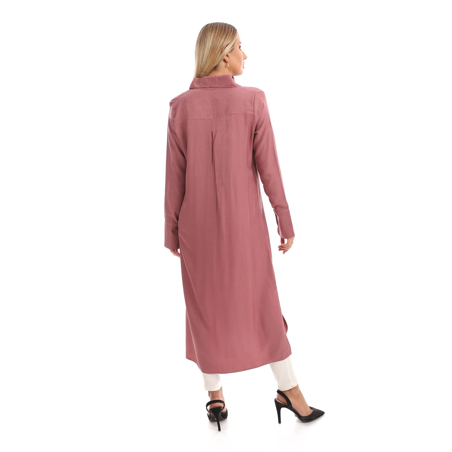 Jamila Women long sleeves soft satin buttoned shirt dress