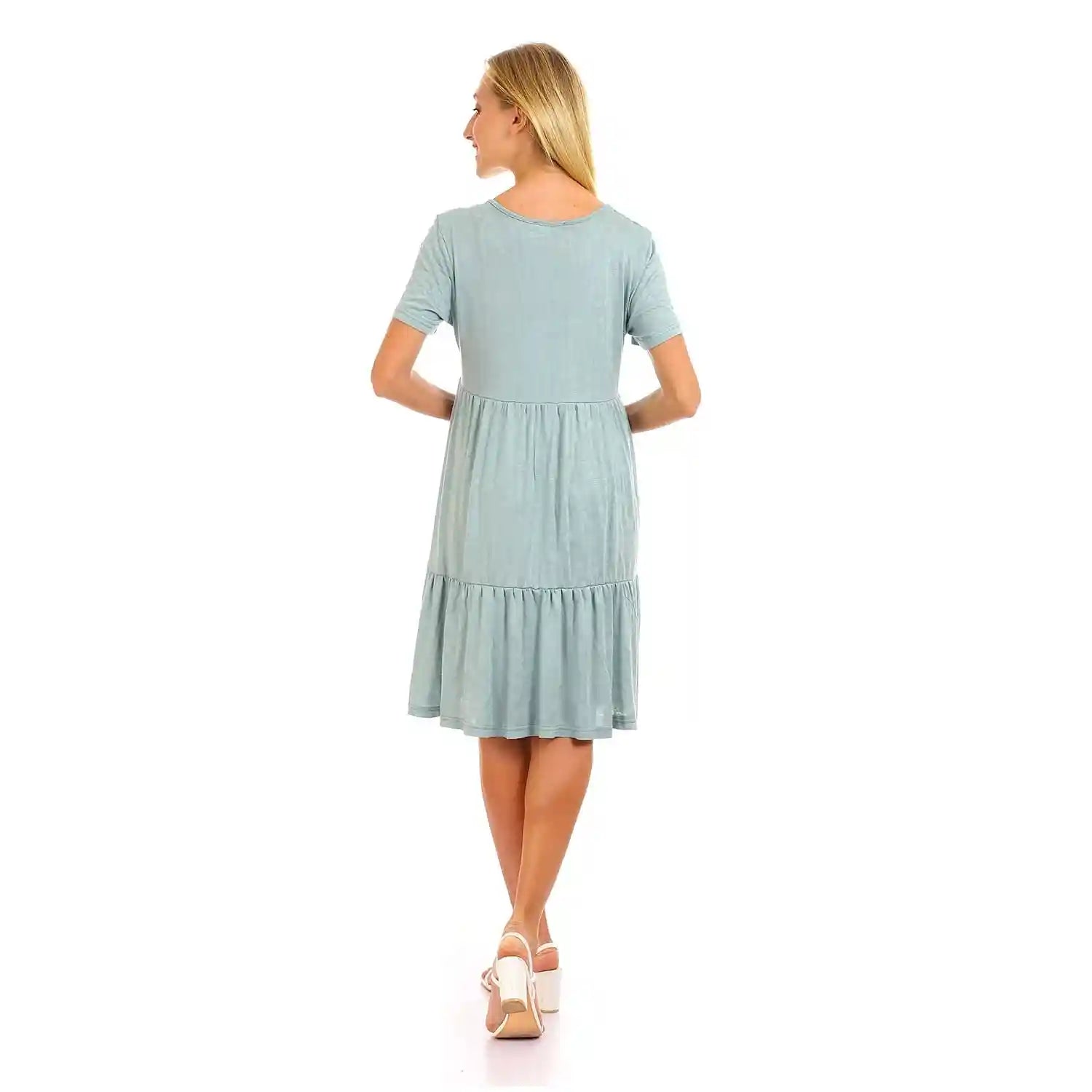 JAMILA Women Round Short Sleeves Tiered Dress - Safqqa Egypt