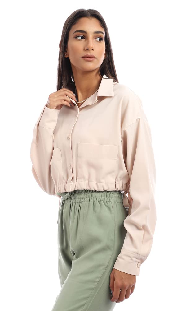 Ravin womens Ravin Women Leather Cropped Long Sleeved Button Down Shirt Shirt